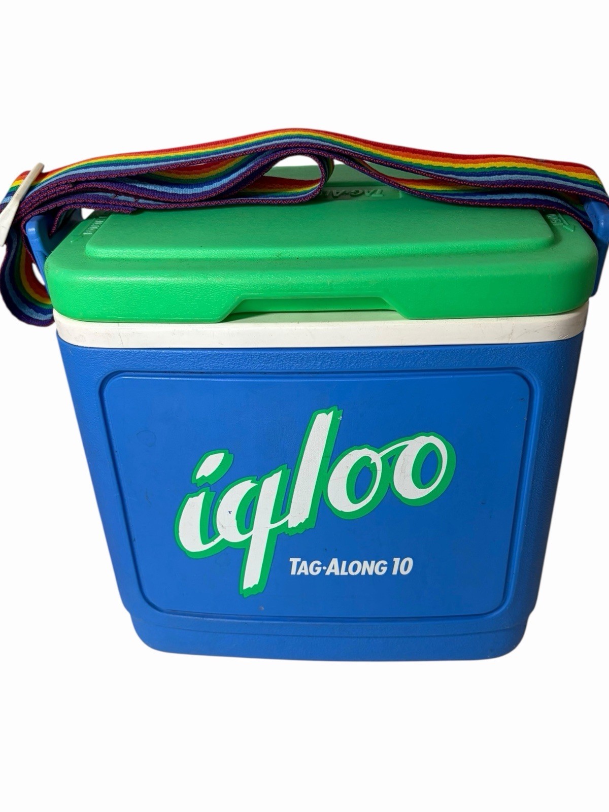 Vintage Igloo Tag Along 10 Cooler Rainbow Strap Blue Green Ice Chest Pride