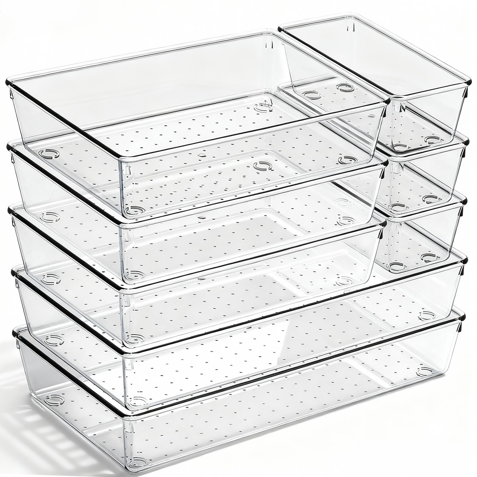 8 Pack Large Clear Plastic Drawer Organizer Bins - Acrylic Bathroom Drawer Or...