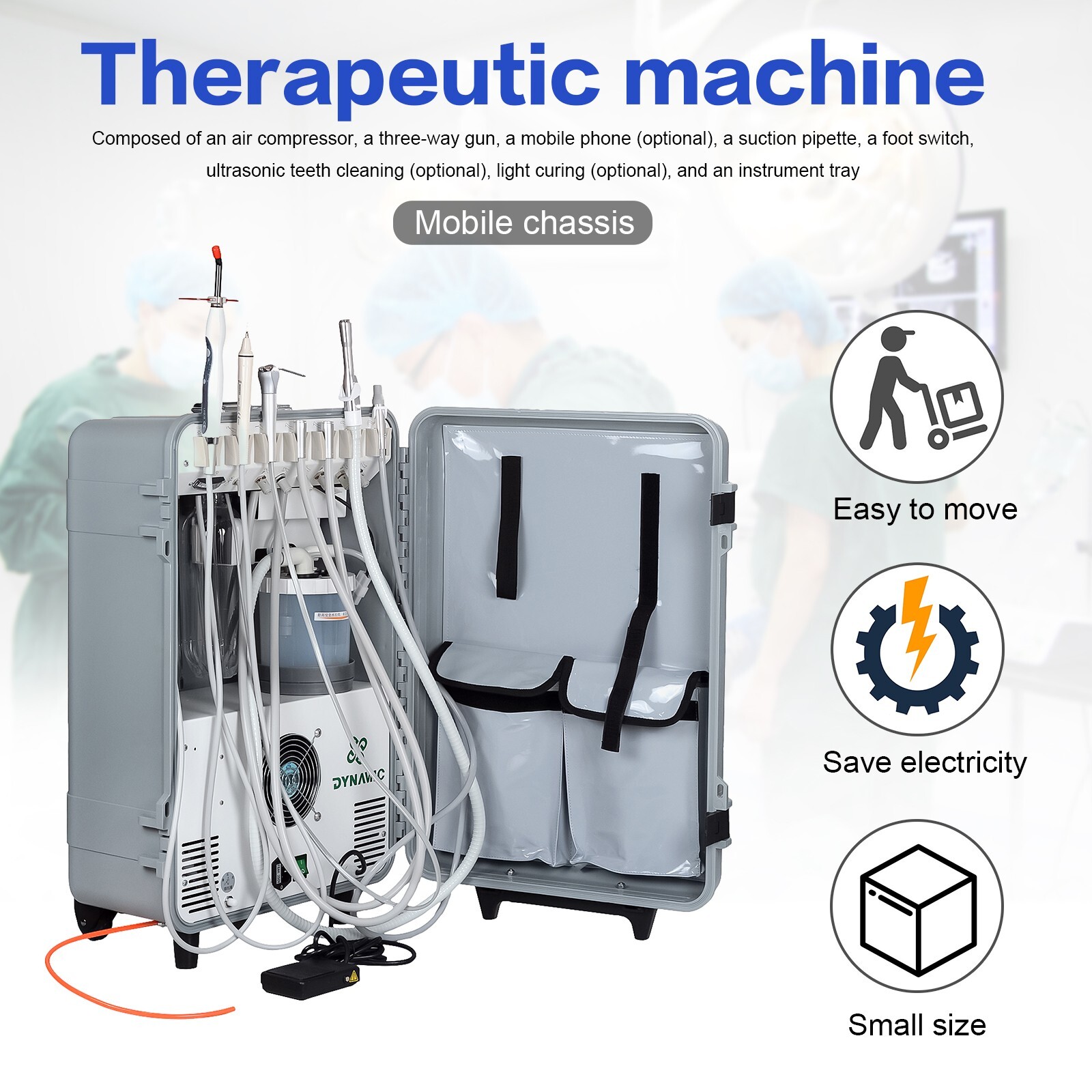 Dynamic DU852 Portable Dental Unit with Air Compressor and Ultrasonic Scaler 4H