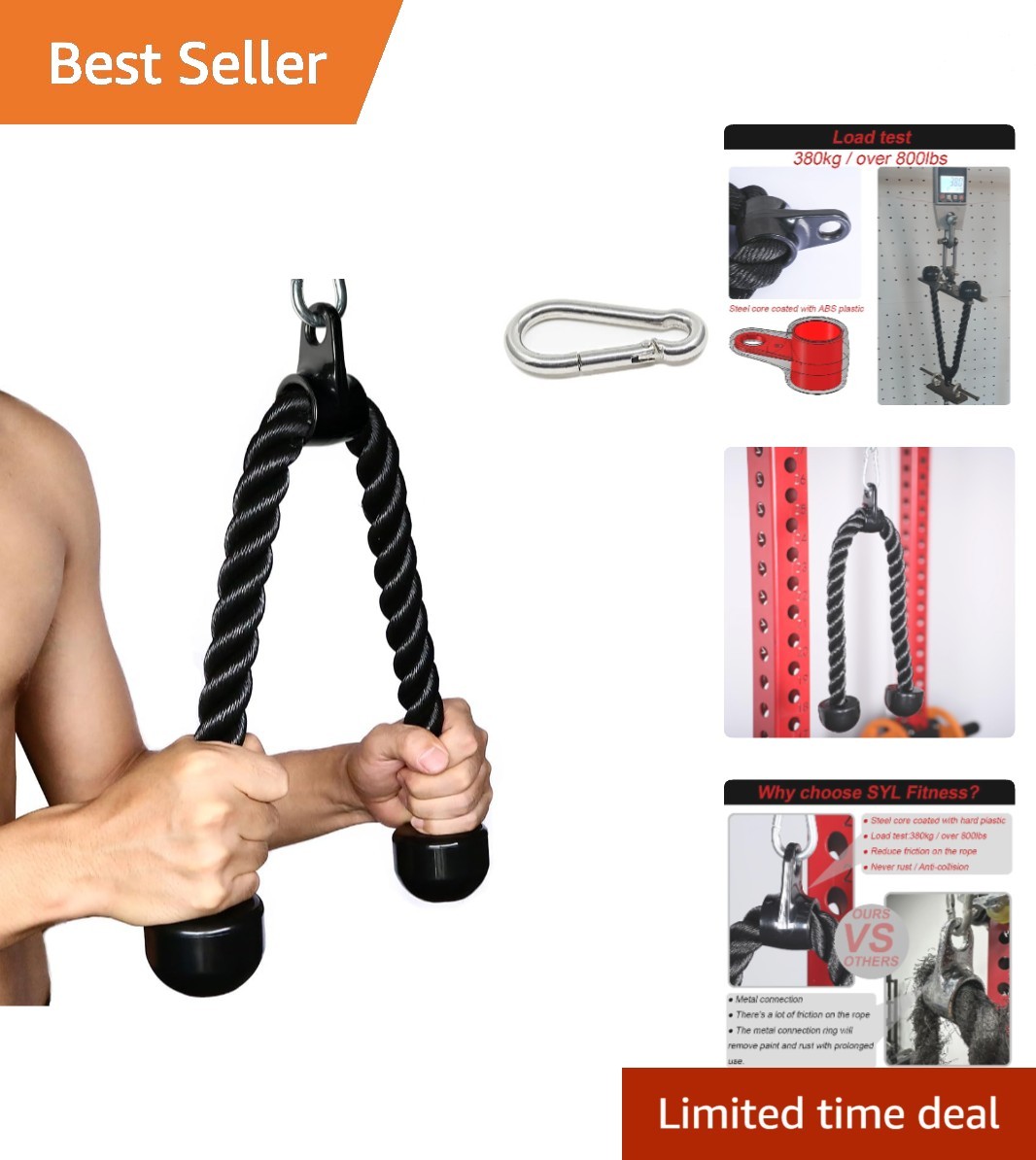 Heavy-Duty Nylon Tricep Rope - 27 & 36 Inches - For Ultimate Strength Training