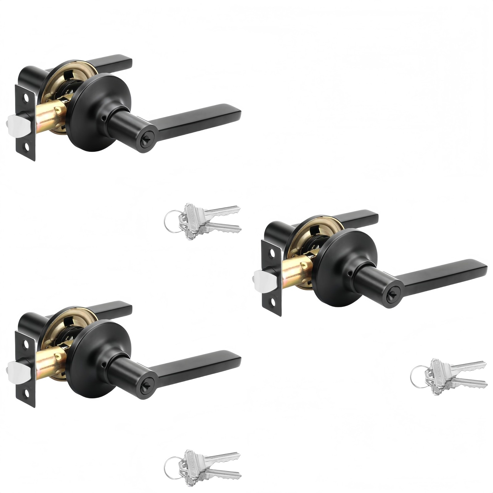 3 Packs [Keyed Alike] Entry Door Lever Set,Exterior Interior Keyed Door Handl...