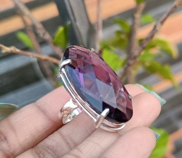 Amethyst Boho Ring Solid 925 Silver Handmade Statement Prong Ring All Size SR496