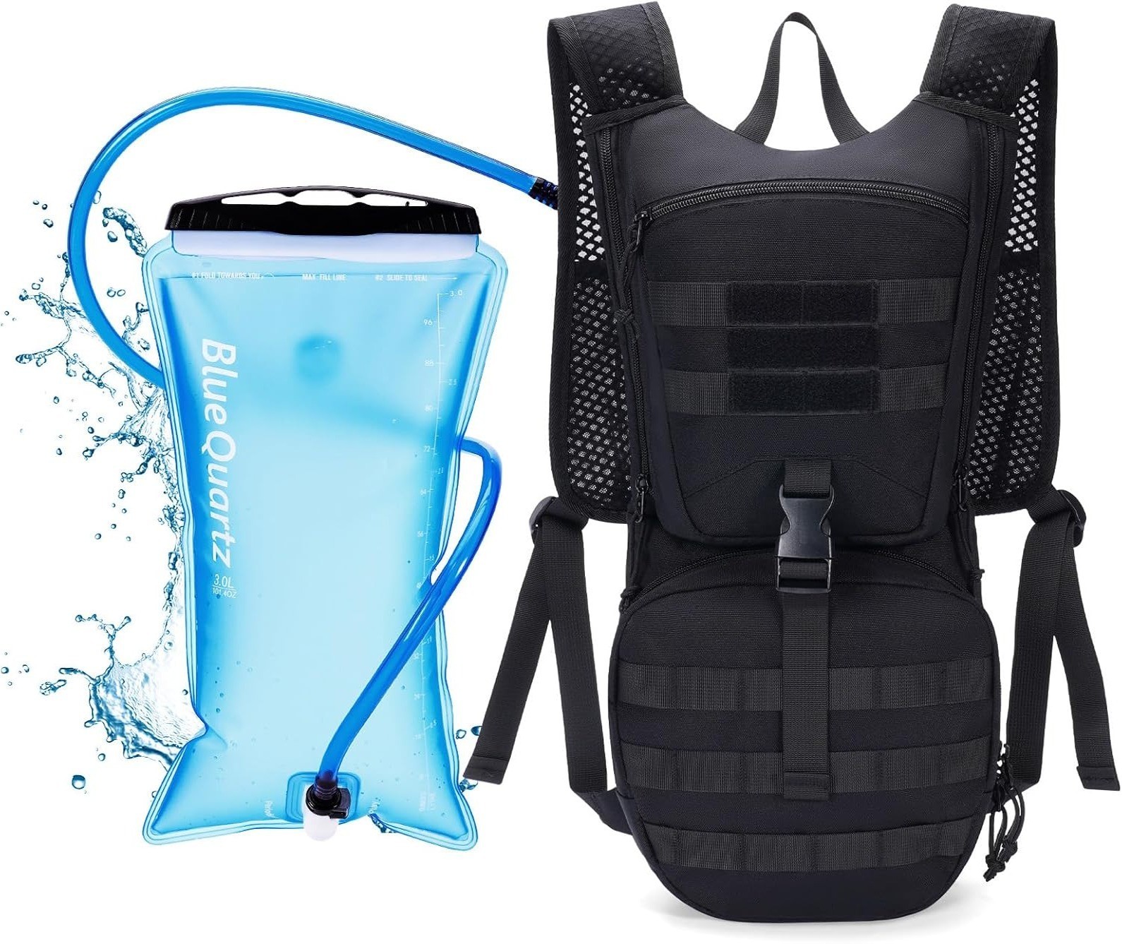 Hydration Backpack 3L Water Bladder Tactical Hiking Running Cycling Pack- Black