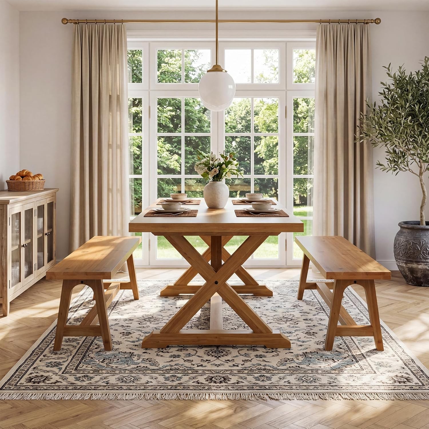 Solid Wood Dining Bench, 63 Inch Long Farmhouse Kitchen Bench for Dining Room