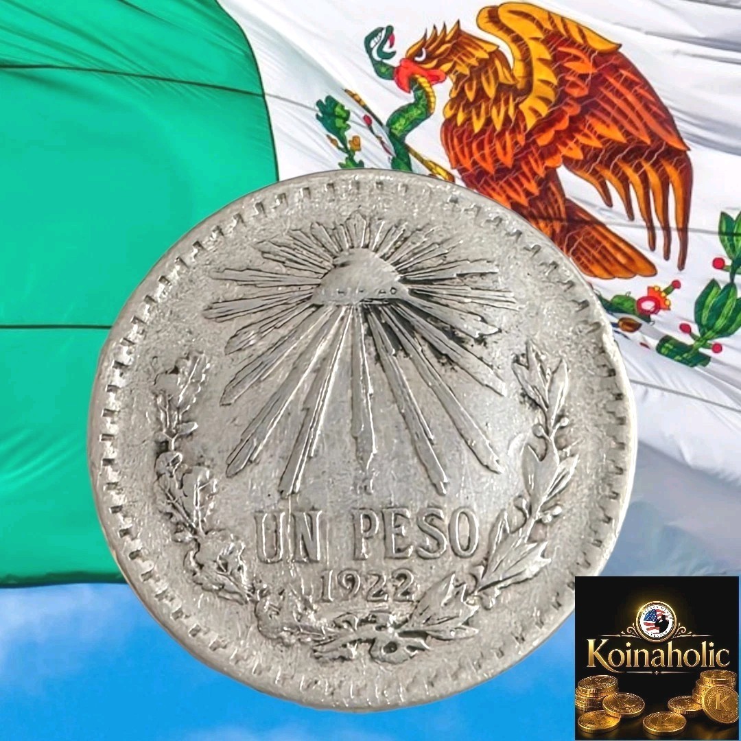 1922 Mexico Un Peso Silver Coin , Cap & Rays, Better Early Date Mexico 🇲🇽 🔥