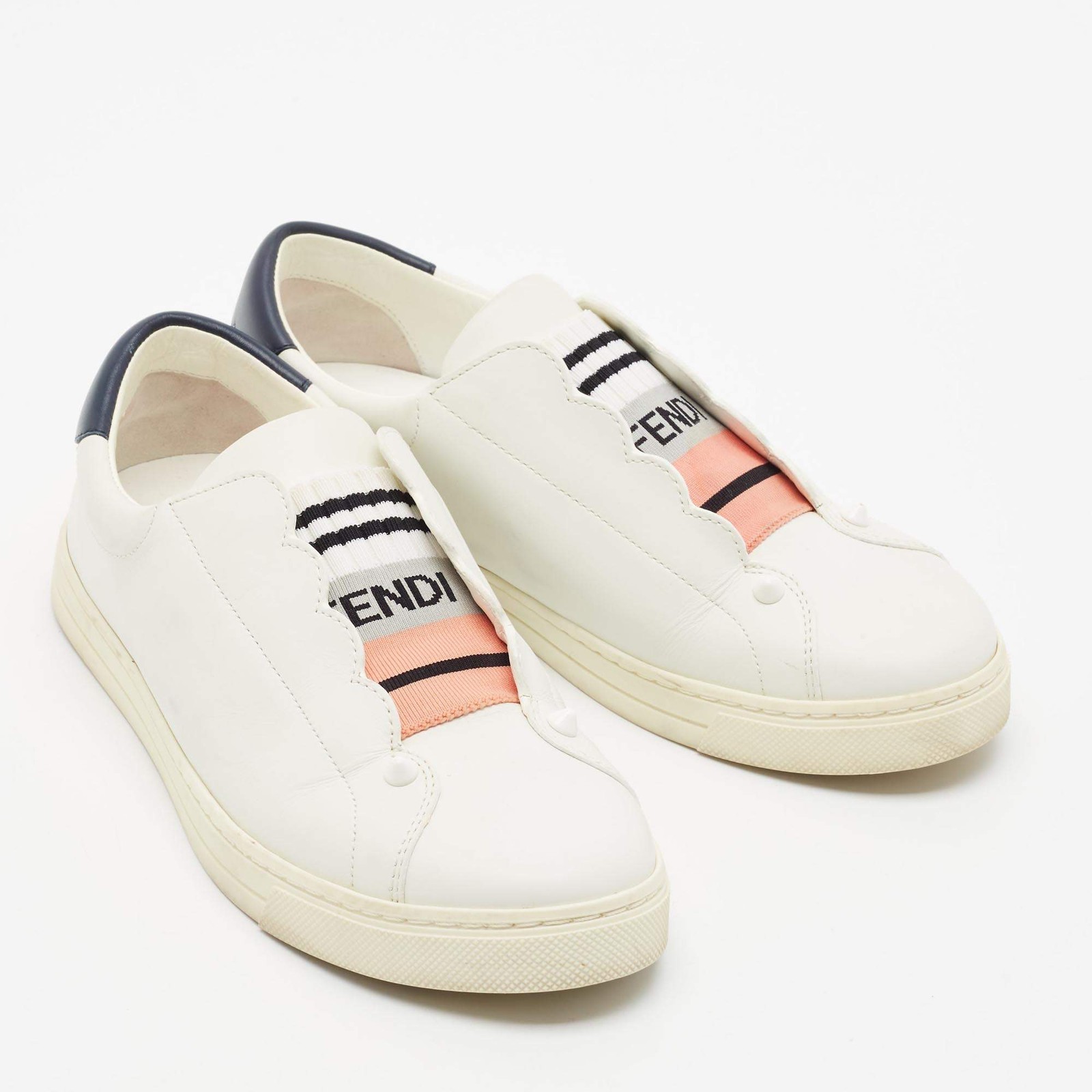 Fendi Rockoclick Size 37 White Leather Slip On Sneakers
