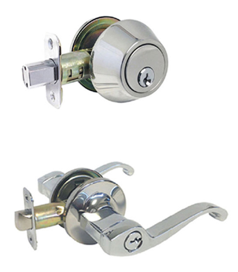 Entry Entrance Polished Chrome keyed Door Handle Lever Single Cylinder Deadbolt