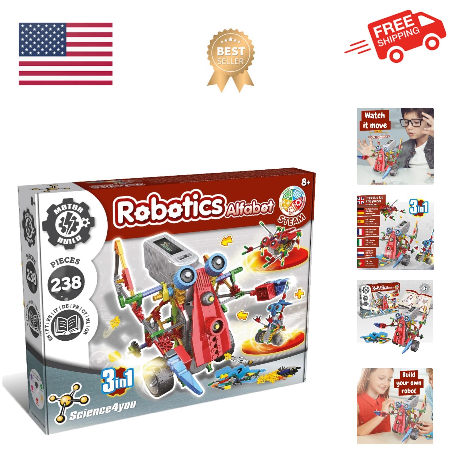 Robotics Alfabot - Robot Building Kit for Kids, 238 Pieces - Build Your Own R...