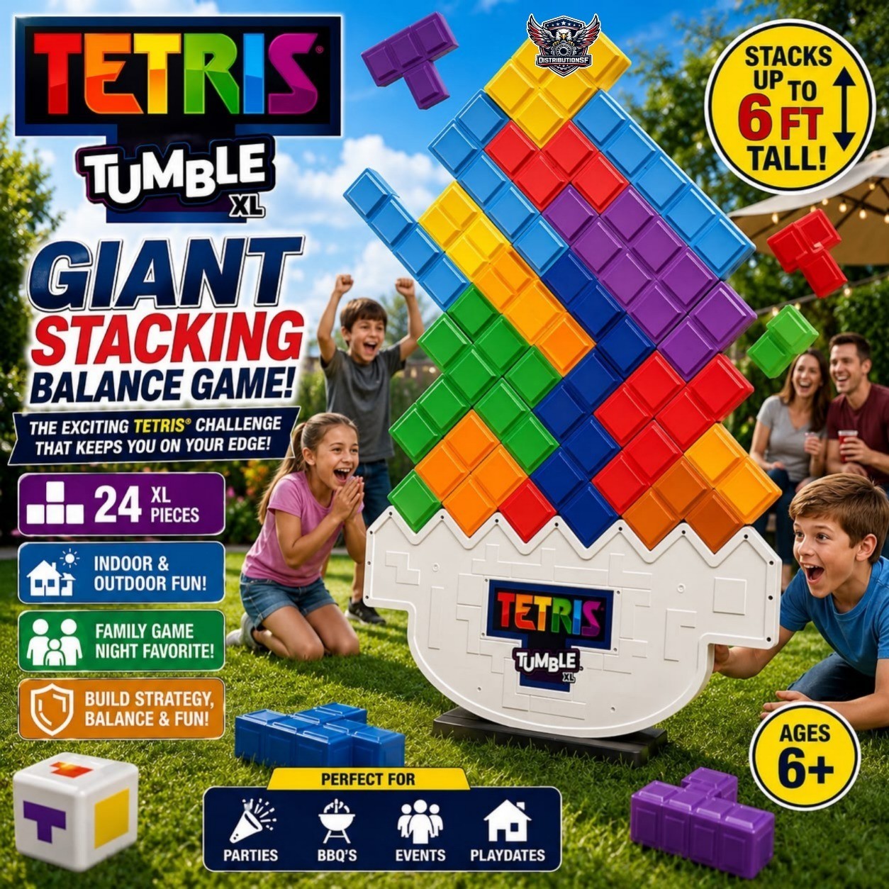 Tetris Tumble XL Giant Stacking Balance Game 24 Pieces Indoor Outdoor Family Fun