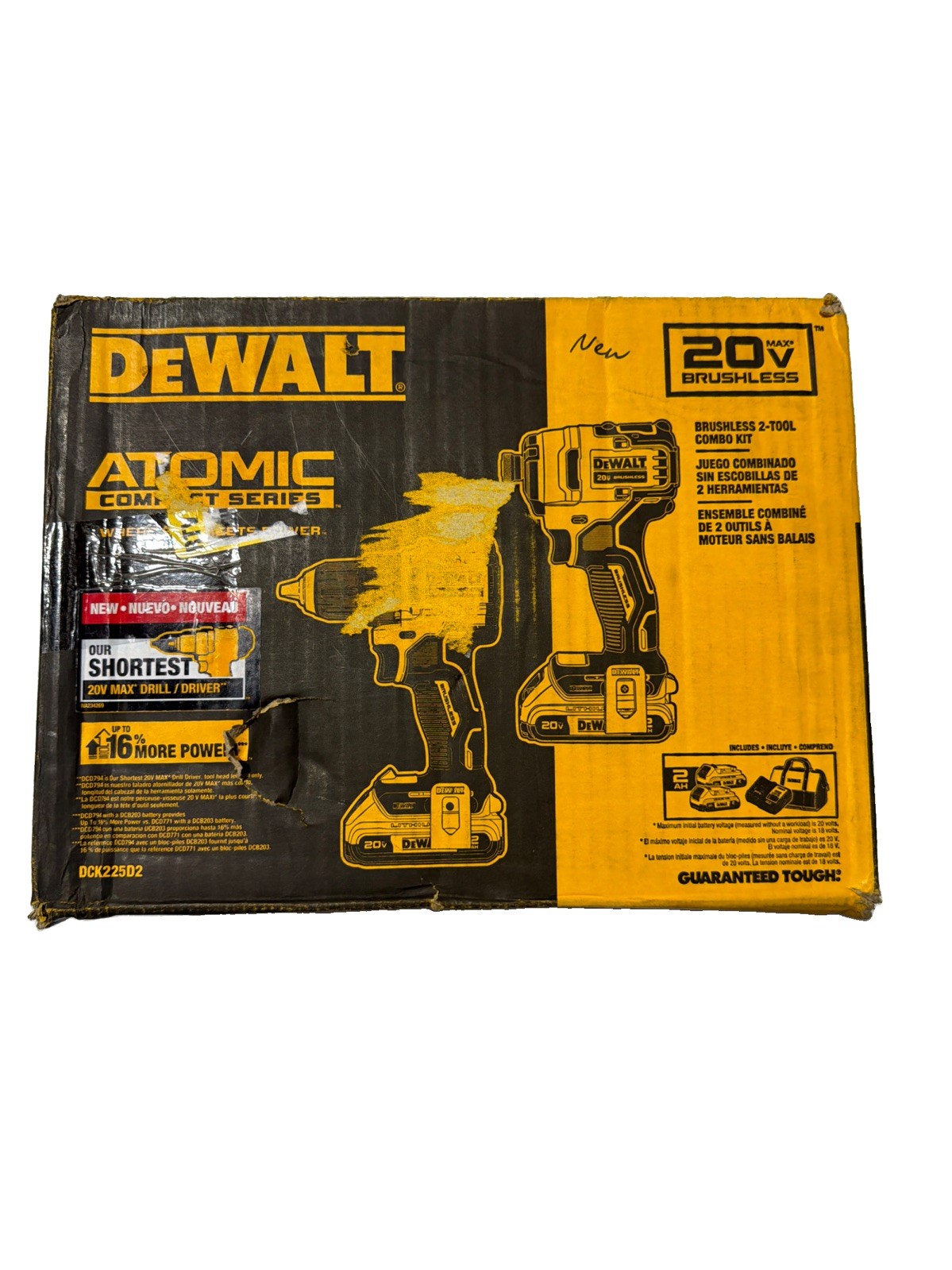 DEWALT 20V MAX ATOMIC Brushless 2-Tool Combo Kit + 2x Li-Ion DCK225D2