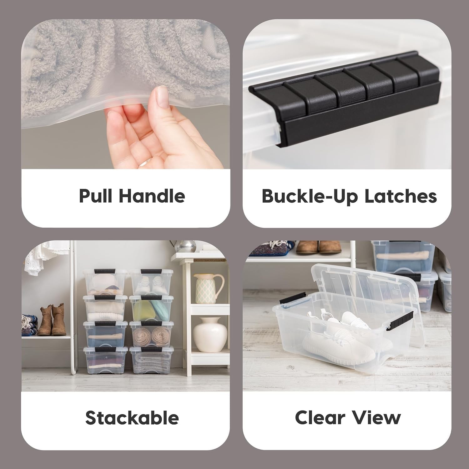 13-Quart Plastic Storage Containers (with Lids and Latches) 6-Piece Set - Clear