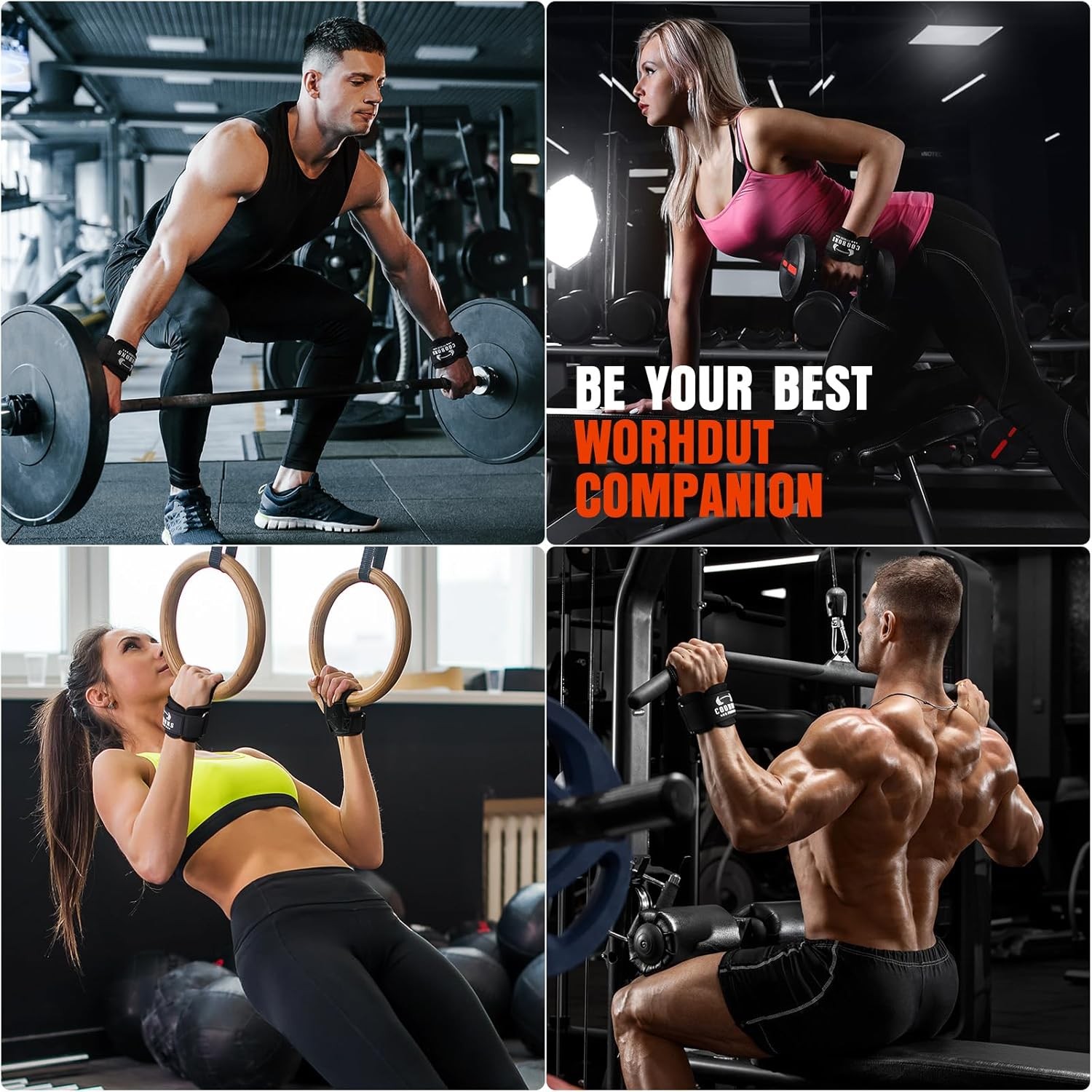 Lifting Wrist Straps for Weightlifting, Double Layer Leather Weight Black
