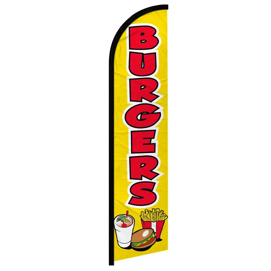 Burgers Windless Full Sleeve Advertising Burgers Fair Food Truck Banner Flag