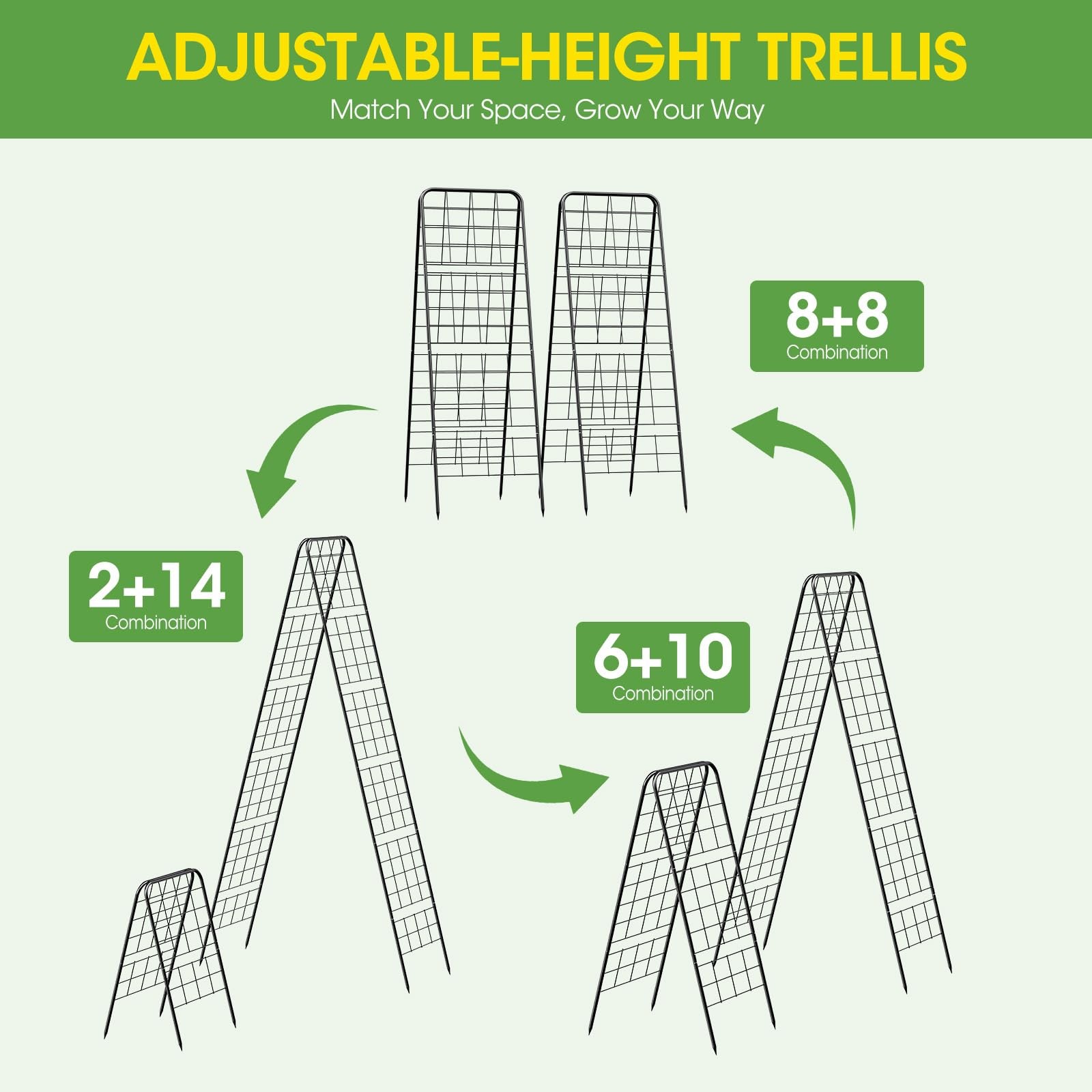 Heavy Duty Cucumber Trellis，50"x17" Adjustable A-Frame Trellis for black