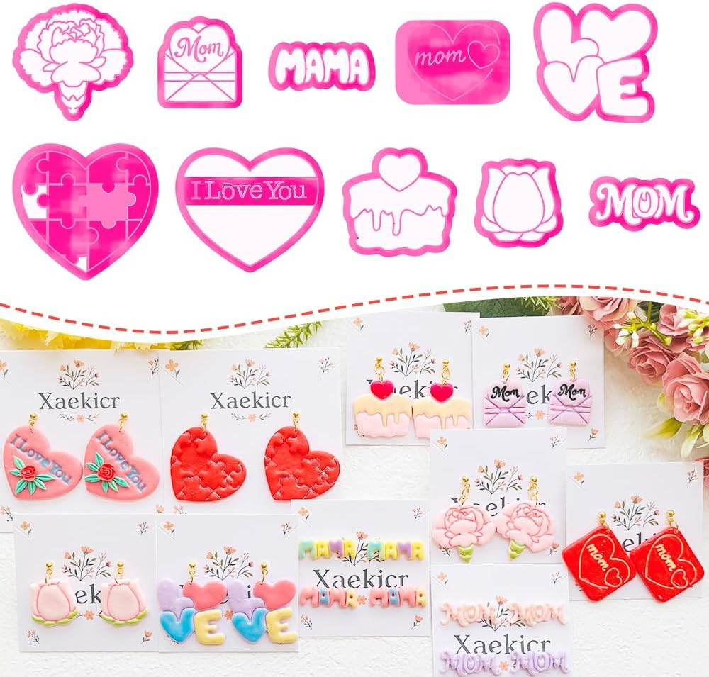 Mother’s Day Polymer Clay Cutters & Stamps Set - 10pcs Sharp & Durable Mom, MAMA