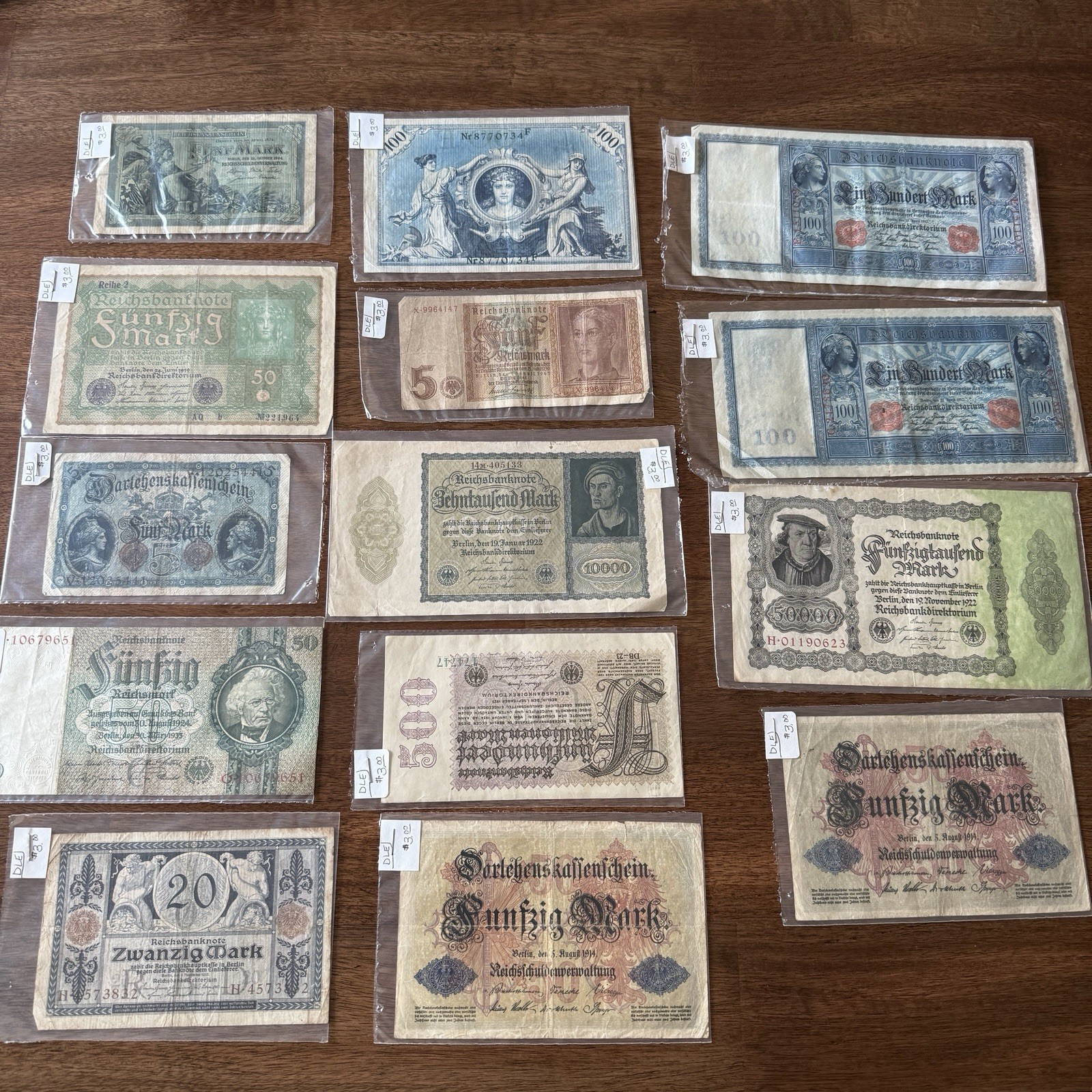 14 Antique German Reichsbank Reichsmark Banknotes 1904-1942 Mixed Note Lot