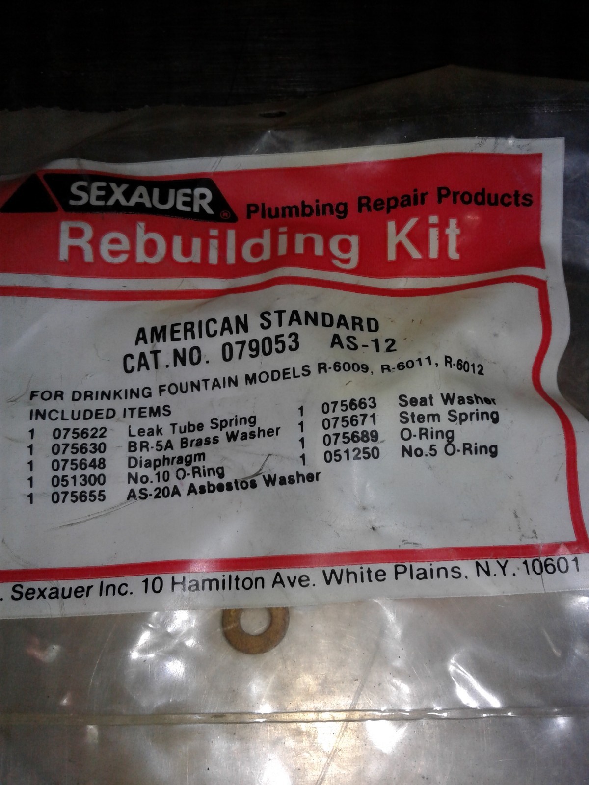 AS-12 American Standard Sexauer Rebuild Kit Drinking Fountain Plumbing Part 7905