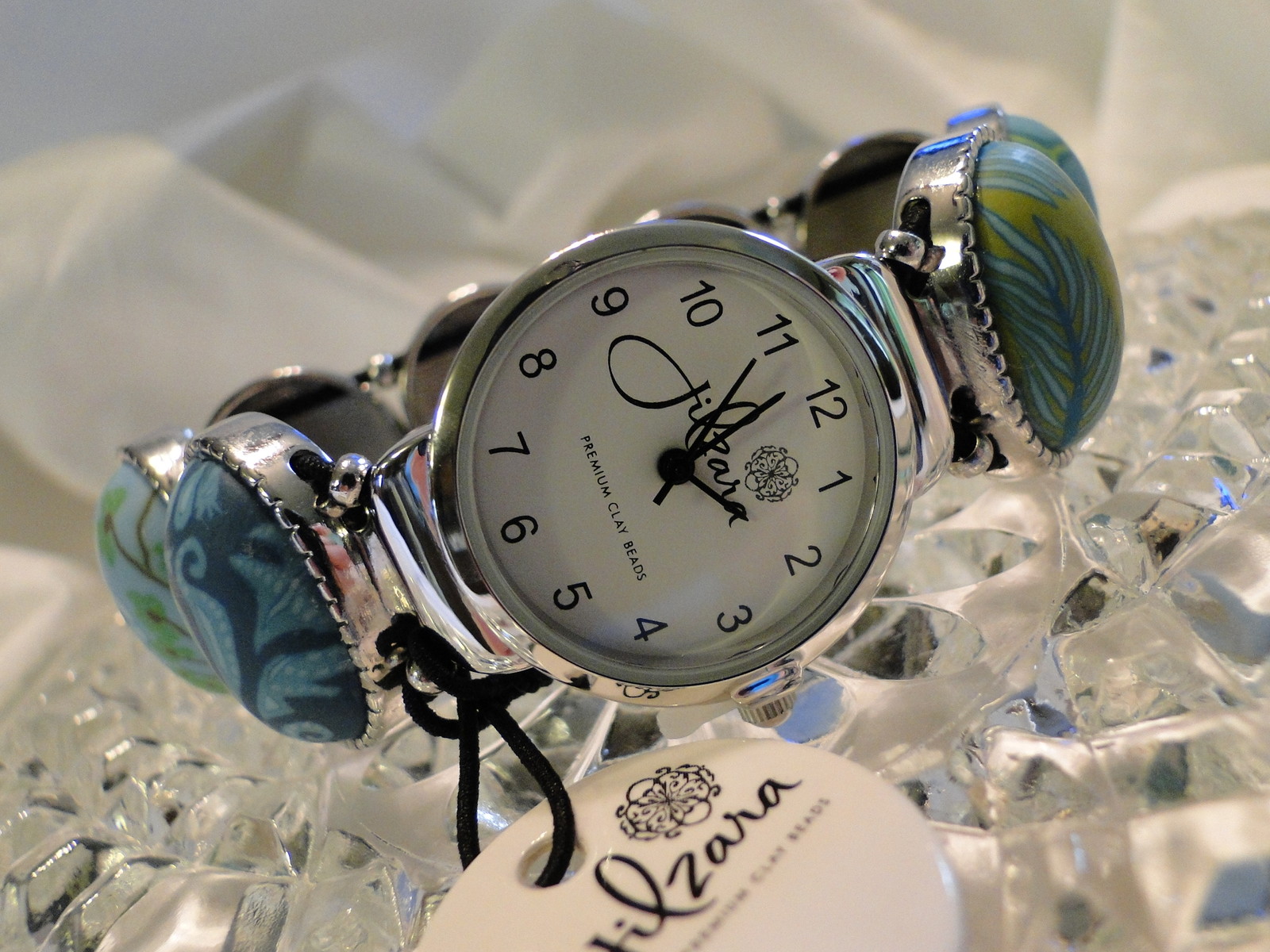 NEW JILZARA Premium Handmade Clay Beads EMERALD GREEN OVAL Watch