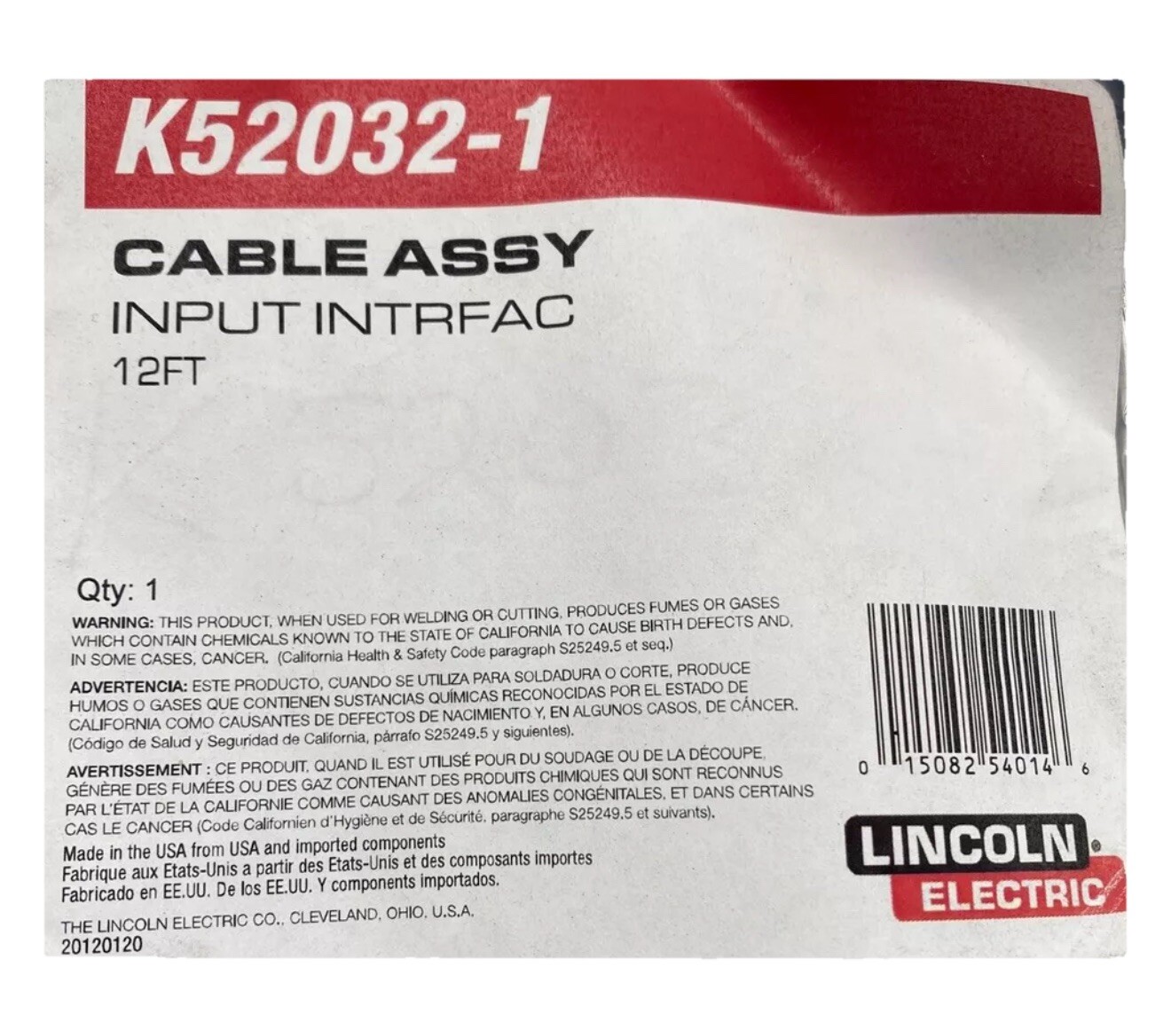LINCOLN ELECTRIC K52032-1 CABLE ASSEMBLY INTRFC INPUT - 12 FT