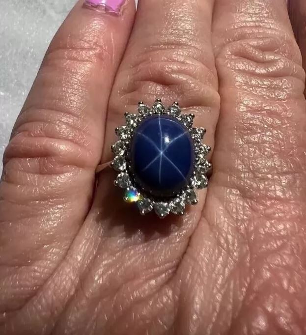 Natural Blue Star Sapphire Ring Engagement Stackable 925 Sterling Silver Rings