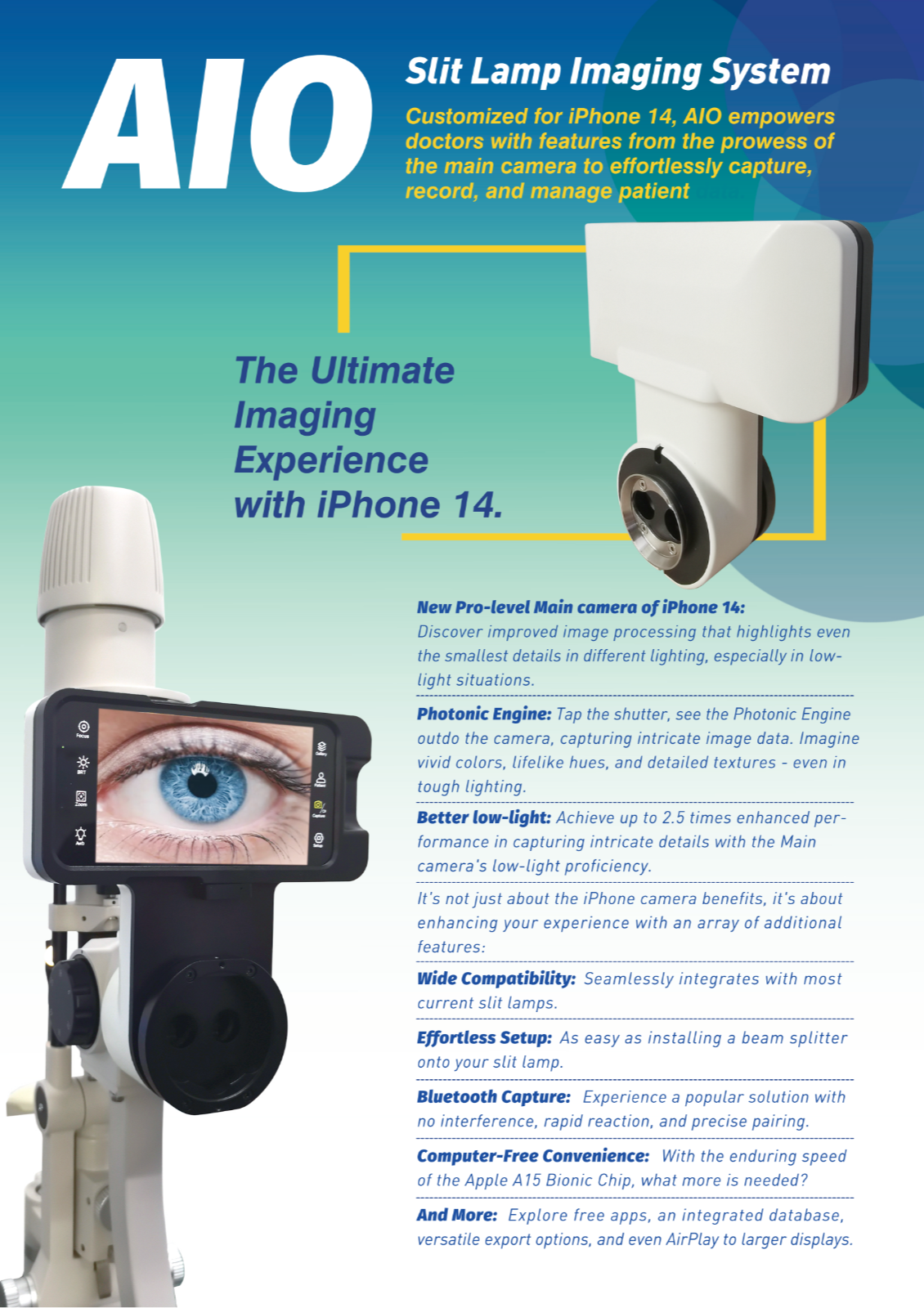 AIO Imaging Optic System Slit lamp Adapter For Topcon Nikon Reichert & More