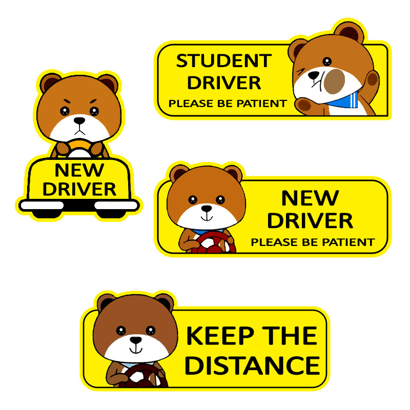 Cute Bear New Driver Safety Sticker Set – Student Driver, New Driver - Accessory