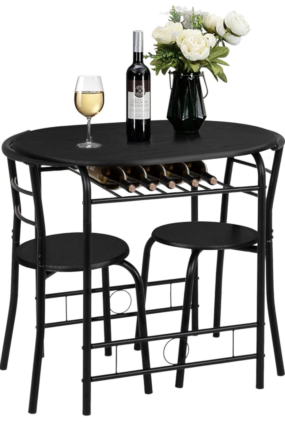 3 piece bistro set Wine Rack Table For Kitchen, Small Apartment Black