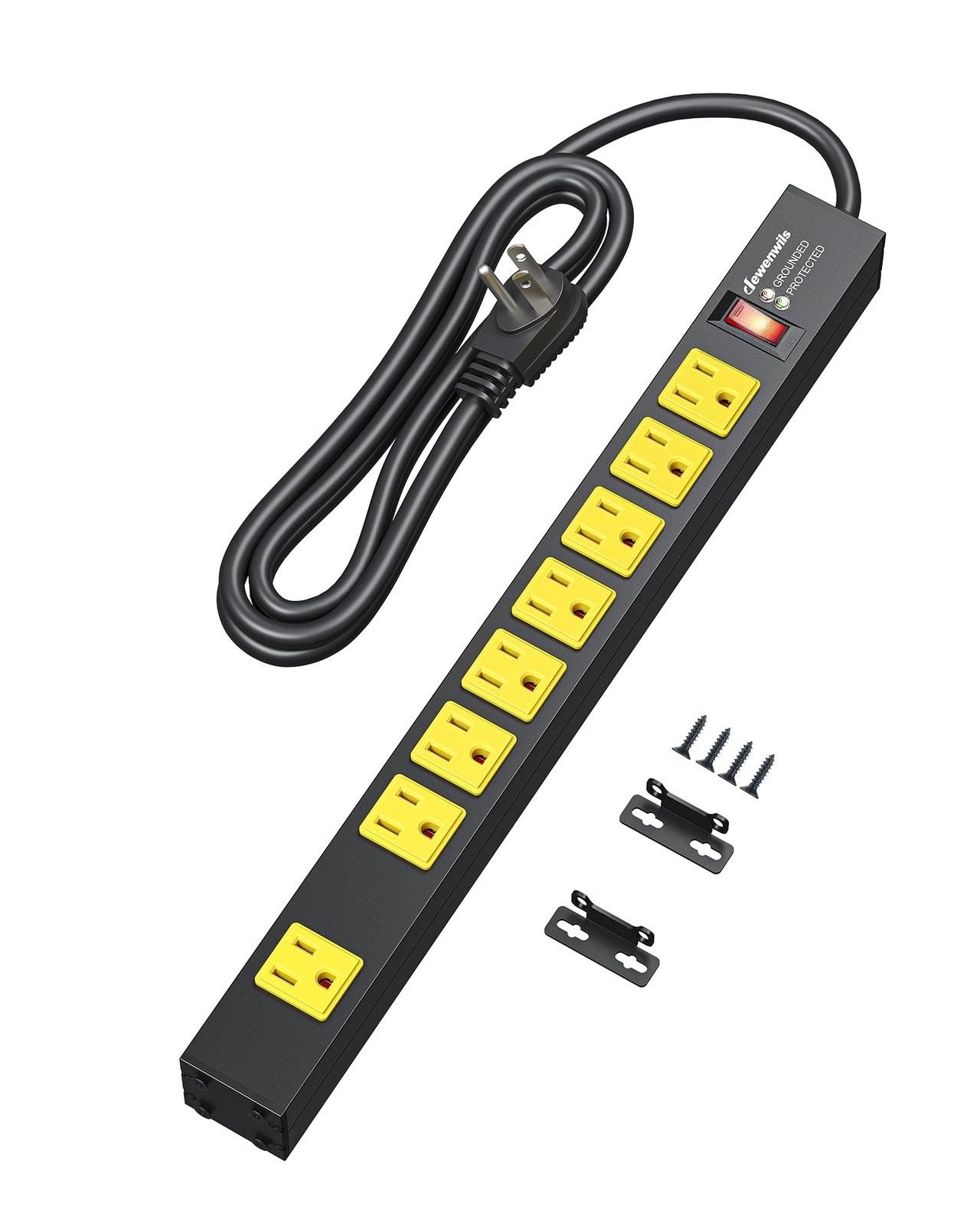 DEWENWILS Industrial Power Strip 8 Wide-Spaced Outlet, Metal Workshop Power Stri