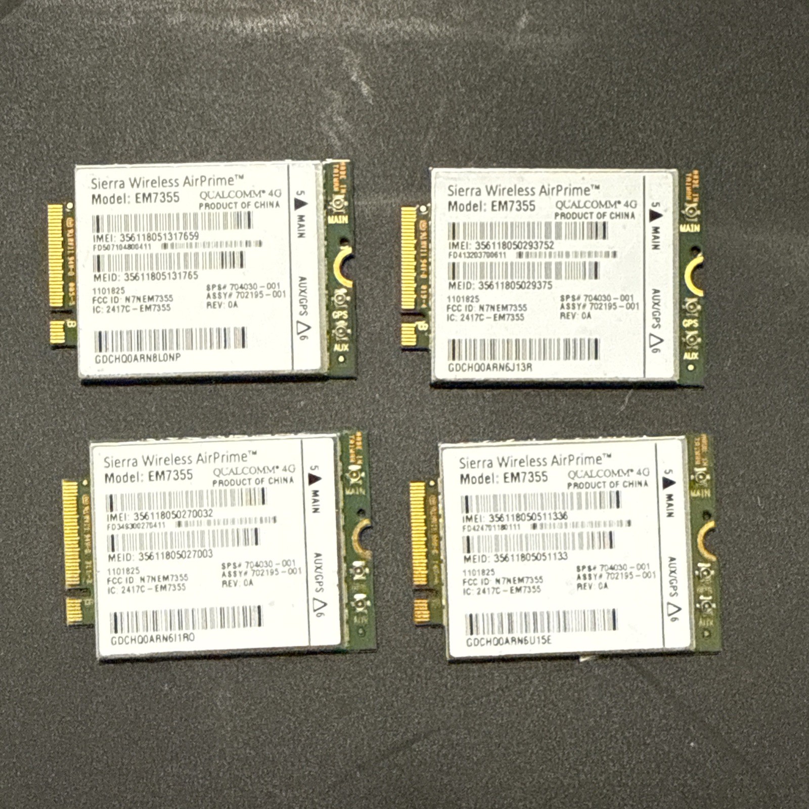 Lot of (4) HP 704030-001 Sierra Wireless Airprime EM7355 NGFF M.2 4G Card