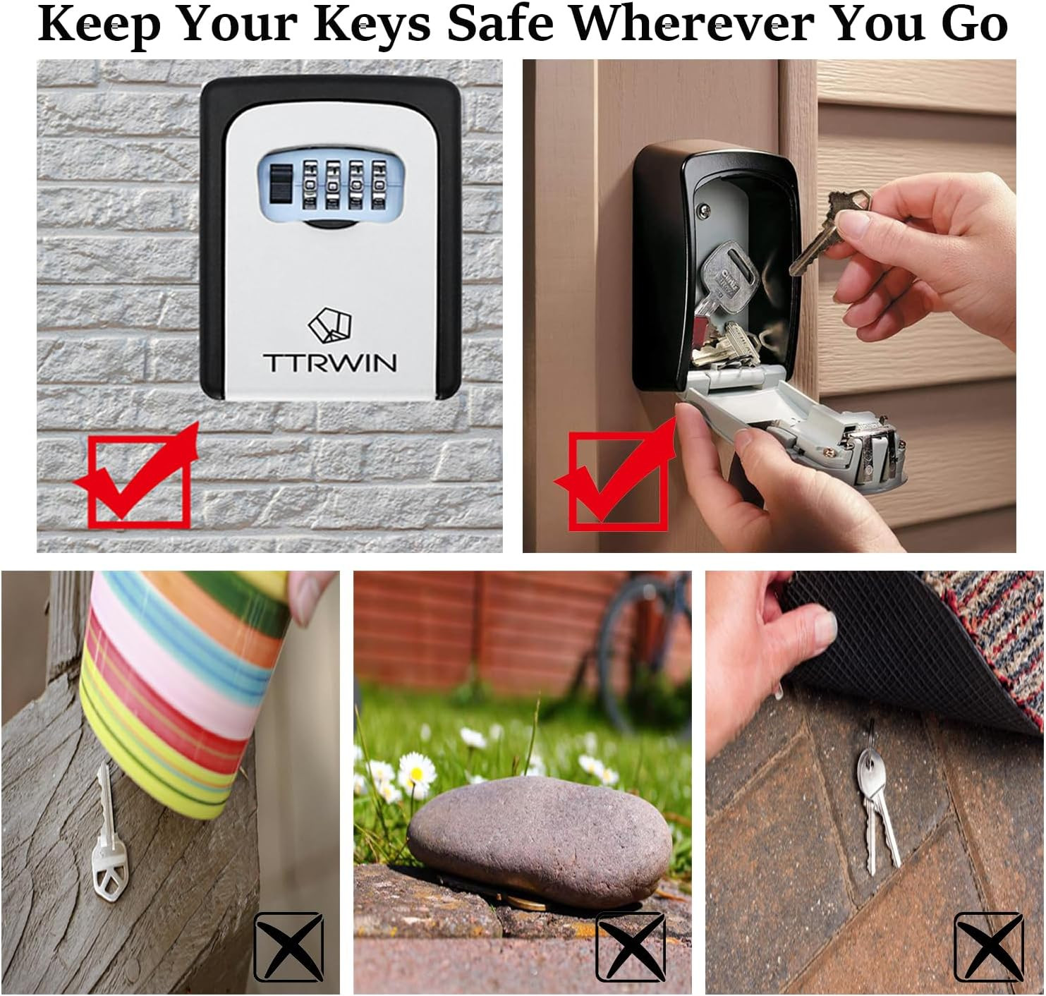 Key Lock Box for Outside, Resettable 4 Digit Combination Waterproof Lockbox, Key