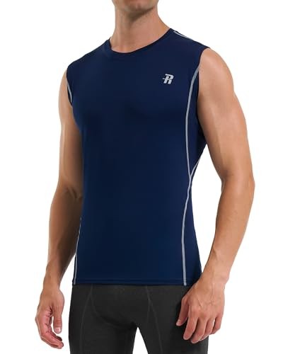 2 Pack Men's Compression Shirts Sleeveless Workout 3X-Large White+navy Blue