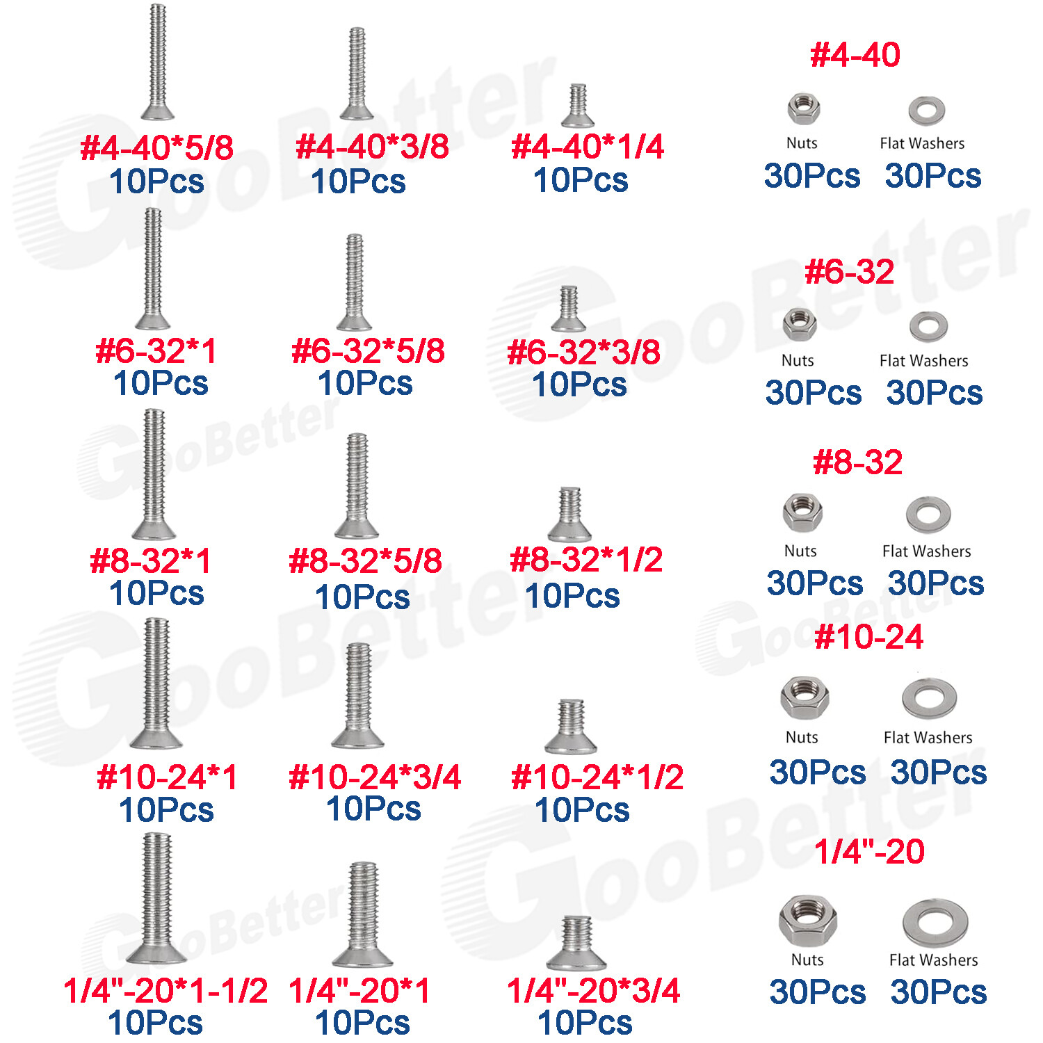 455Pcs Stainless Steel Flat Countersunk Head Hex Socket Cap Screw Bolt Nut SAE