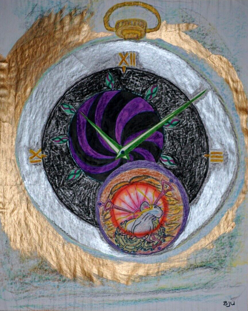 Acrylic / Colour Pencils Painting Rat in a Watch 545 x 445mm B Ulikowska 2021