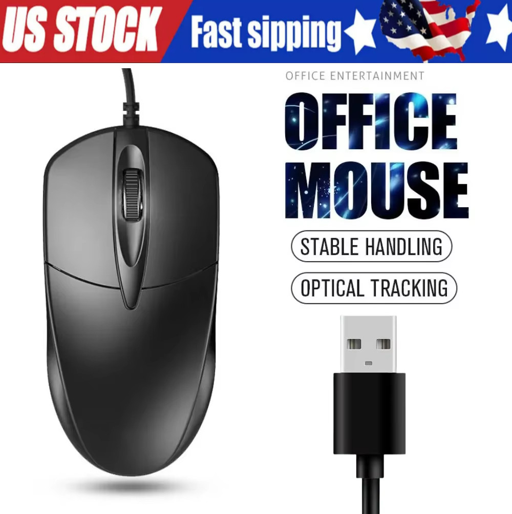 USB 2.0 Optical Wired Scroll Wheel Mouse PC Laptop Notebook Desktop Black Mice