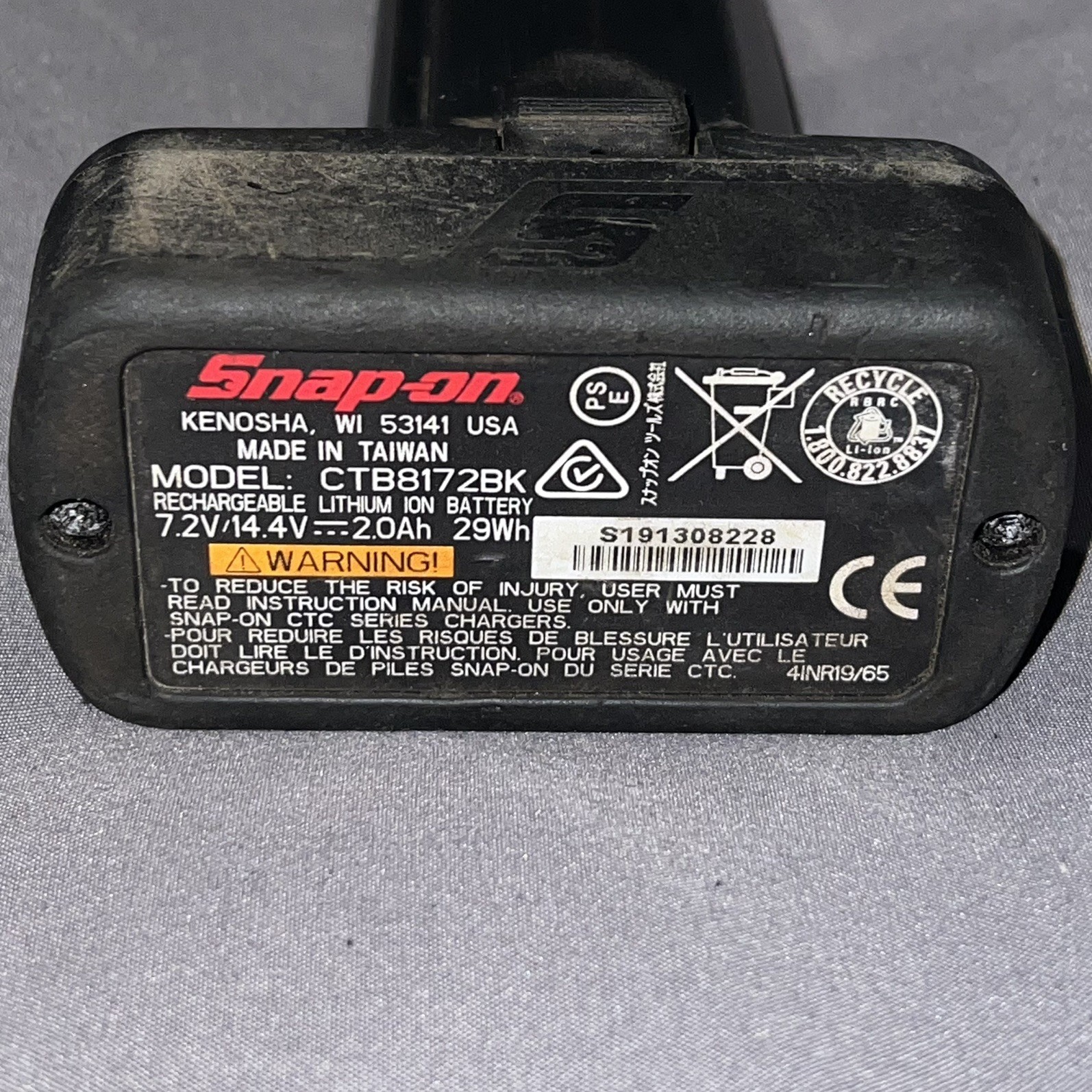 Snap On CTB8172 BK 14.4 Volt Battery 14V Black 2.0ah