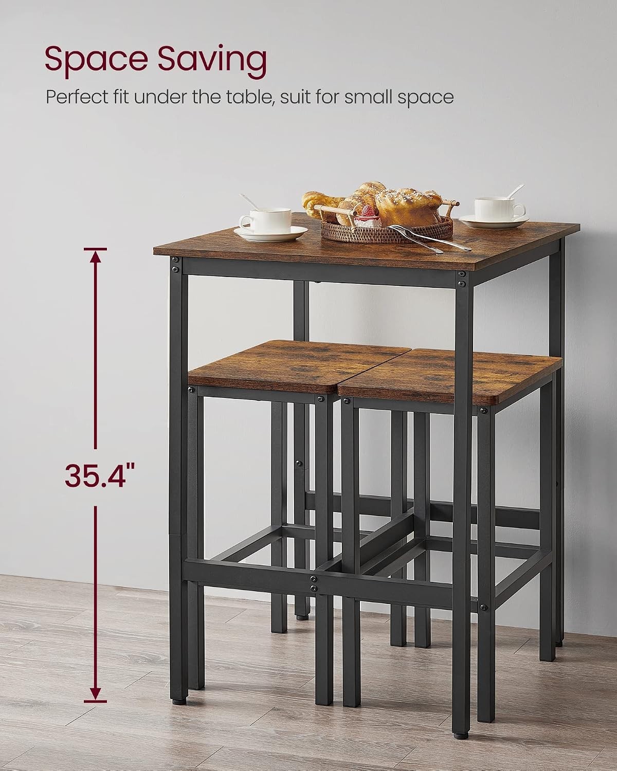 Stylish Dining Pub Set for 2 - Compact Bar Table with Stools for Small Spaces
