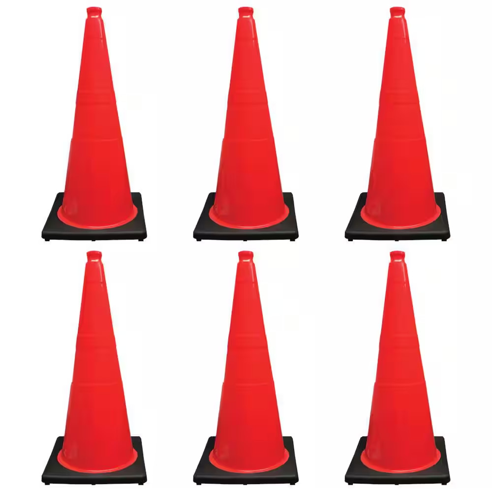 28 In. Orange Traffic Cone with Black Base 7 Lbs. (6-Pack)