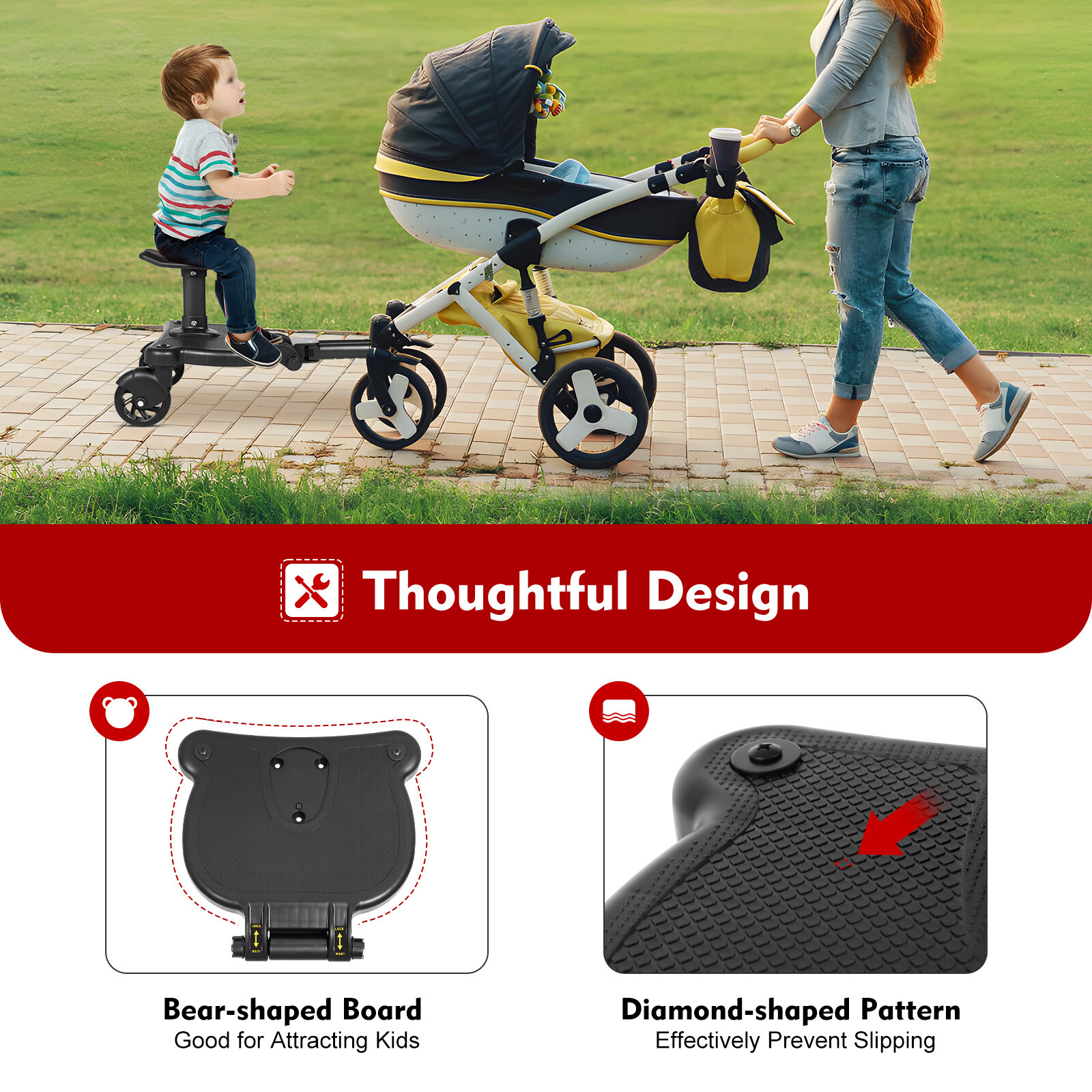 Universal 2 in 1 Stroller Ride Board &Detachable Seat, Stroller Glider board