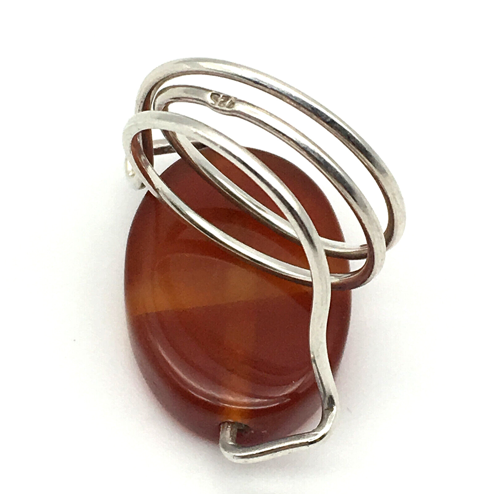 925 Sterling Silver Wire Polished Oval Amber Handcrafted Ring Size 8