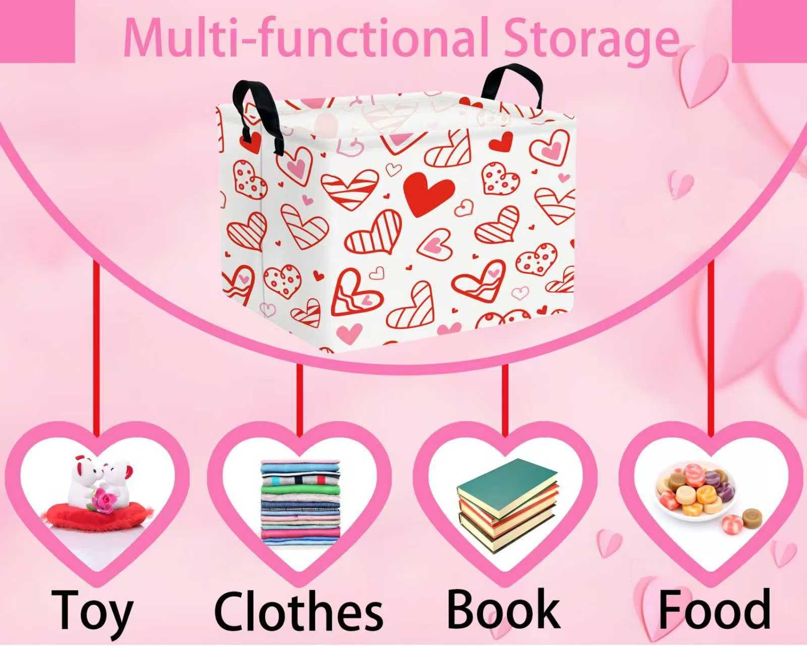 Valentines Day Large Foldable Heart Shaped Storage Box Bins Rectangular Toy