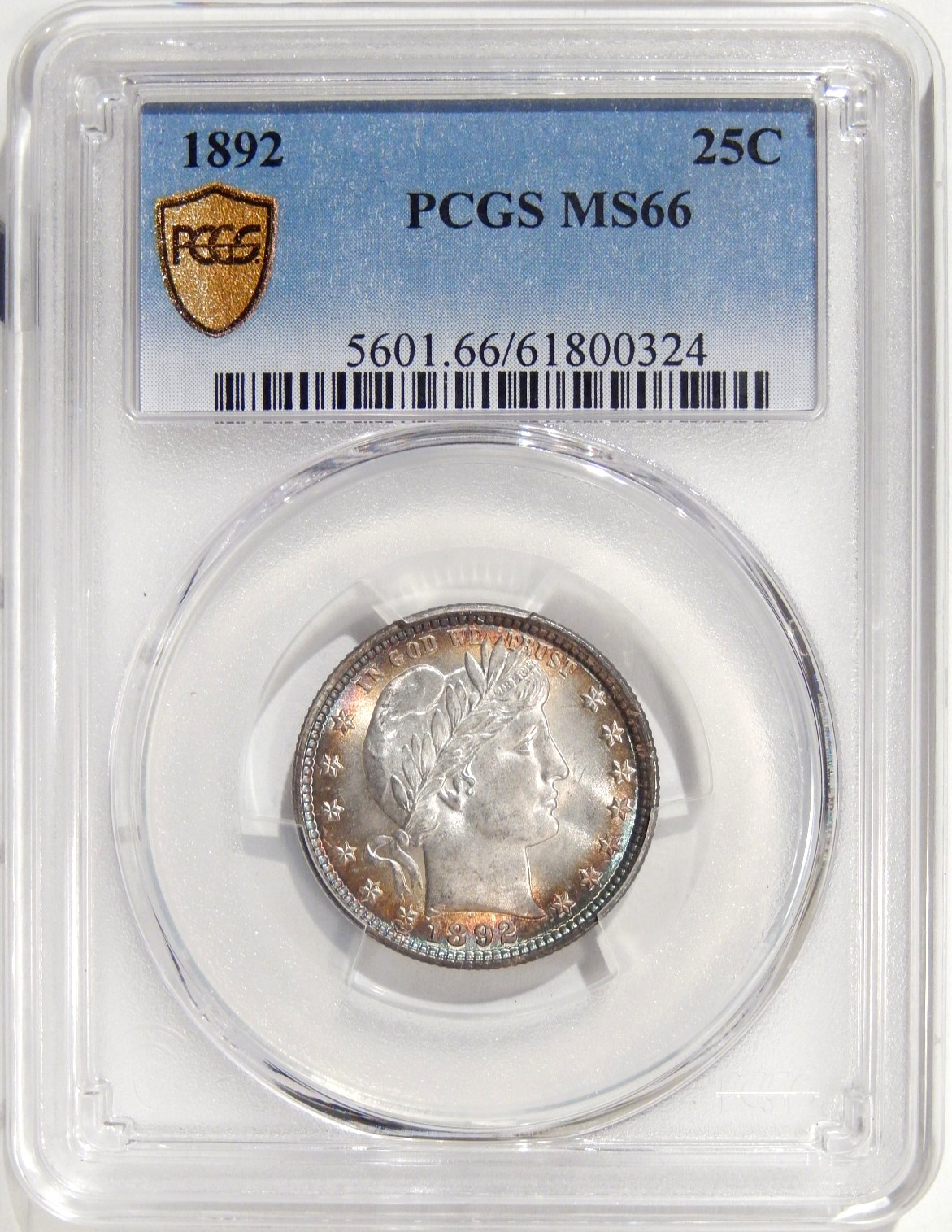1892 25c PCGS MS 66 ~ BEAUTIFUL SILVER BARBER QUARTER