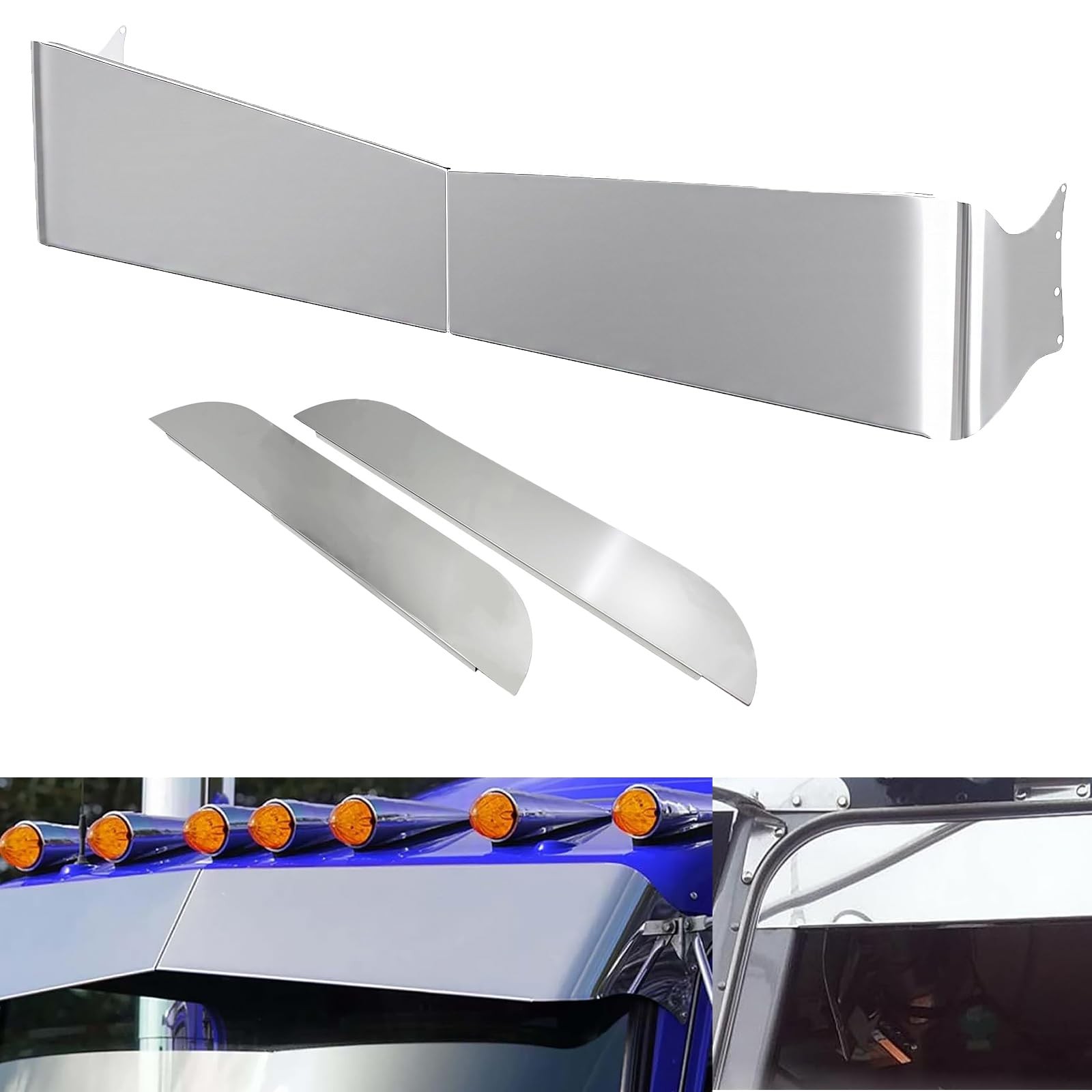 Stainless Steel 13x10 Drop Visor Flat/Ultra Cab Bowtie 5" Trim Pair 2005+379-389