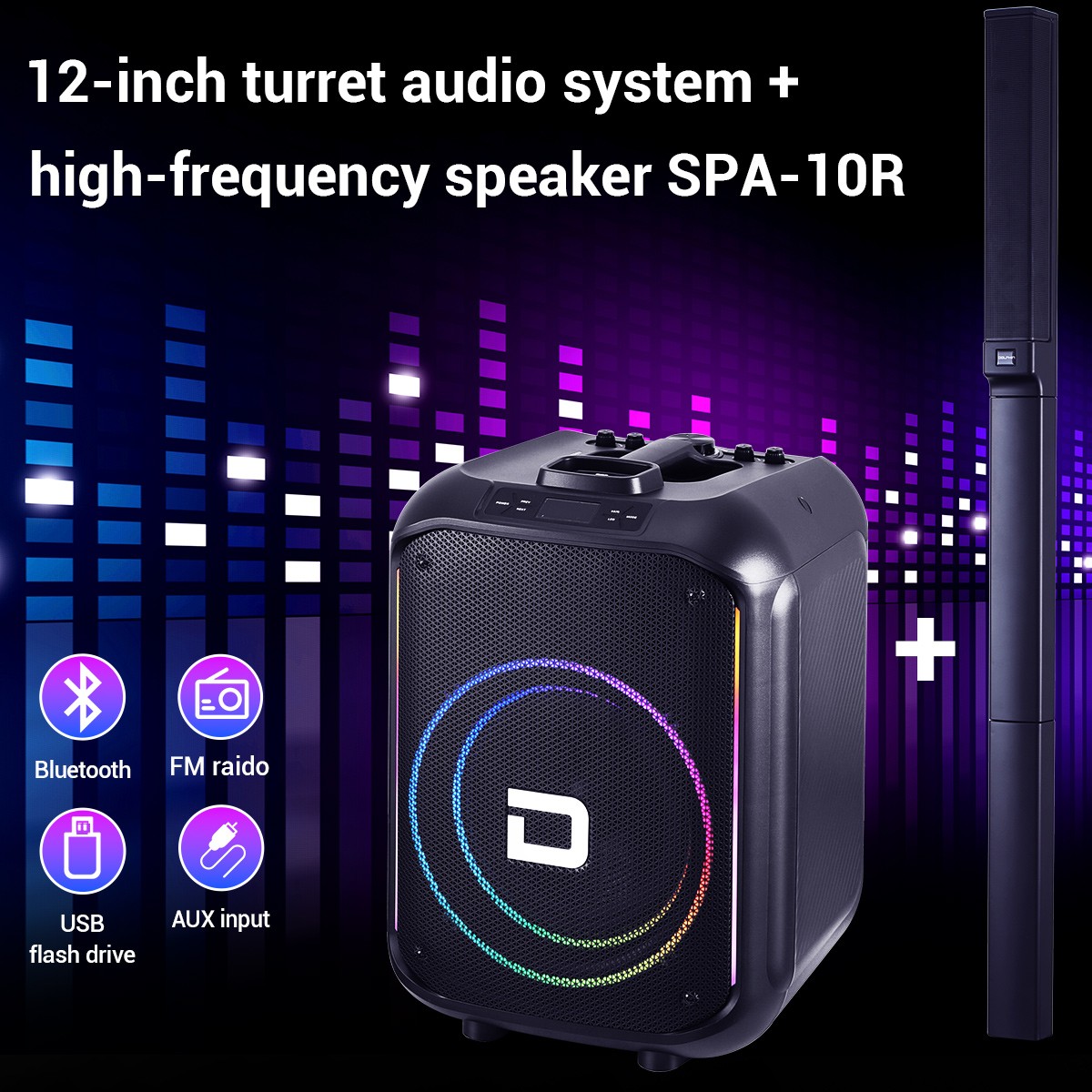 Powered Portable Column Array PA System Bluetooth Speaker with 12" Subwoofer NEW