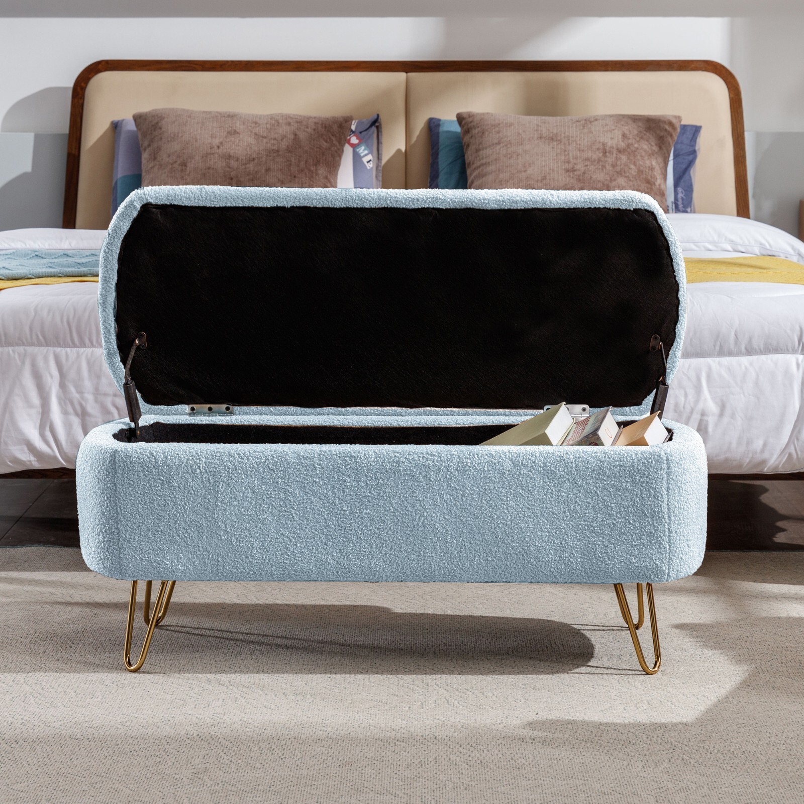 39" Storage Ottoman Bench Bedroom Modern Footrest Stool Seat Hallway Metal Leg