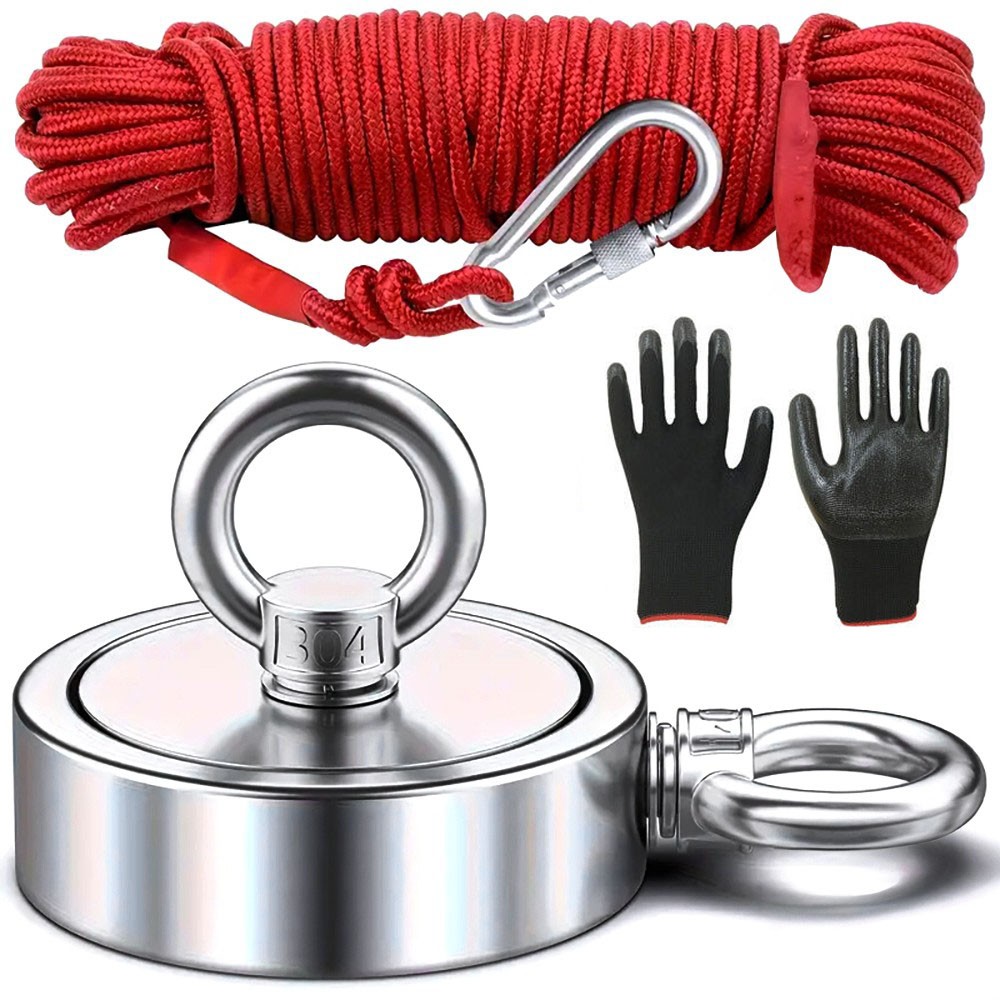 2000 Lbs Fishing Magnet Kit Pull Force Strong Neodymium Manget / Carabiner Rope