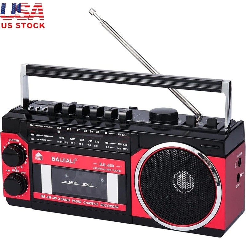 Nostalgic Cassette Player Boombox AM FM Radio Bluetooth Portable Music Player US
