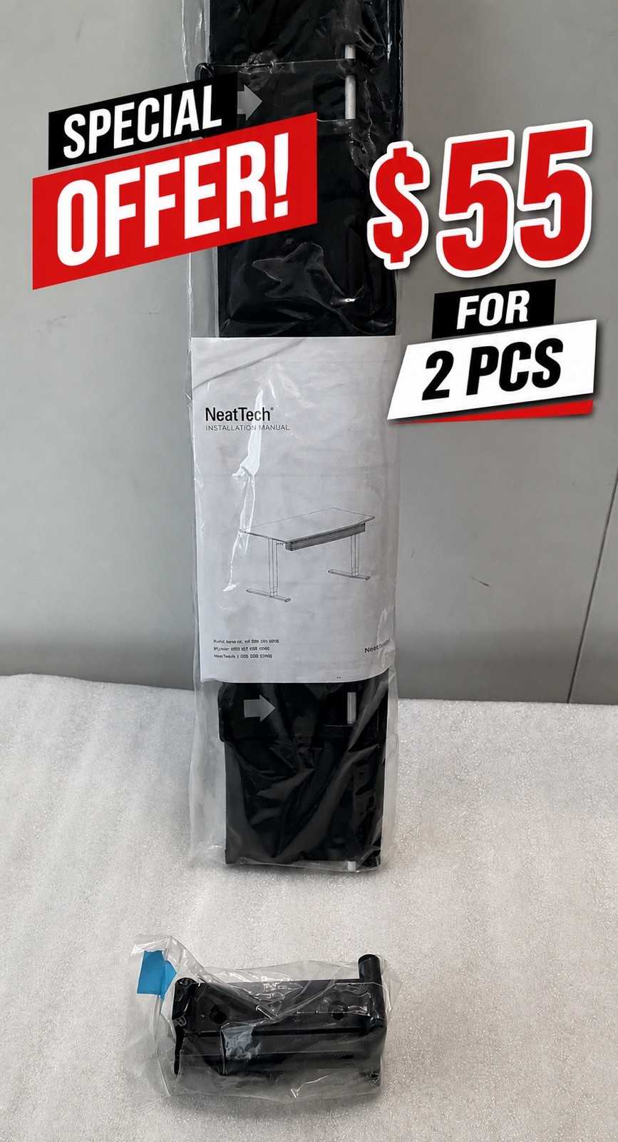Humanscale 24”L NeatTech Cable Management System, Lightweight Mesh, Black