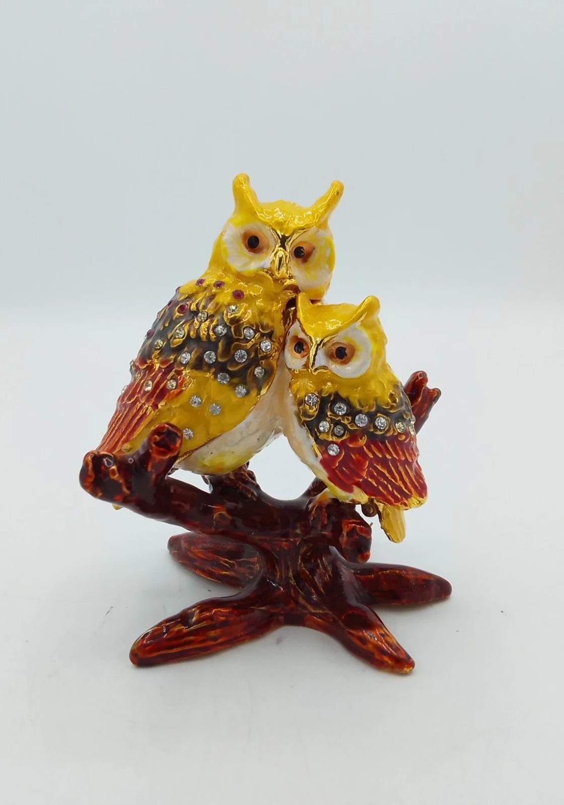 Bejeweled Owls Hinged Trinket Box