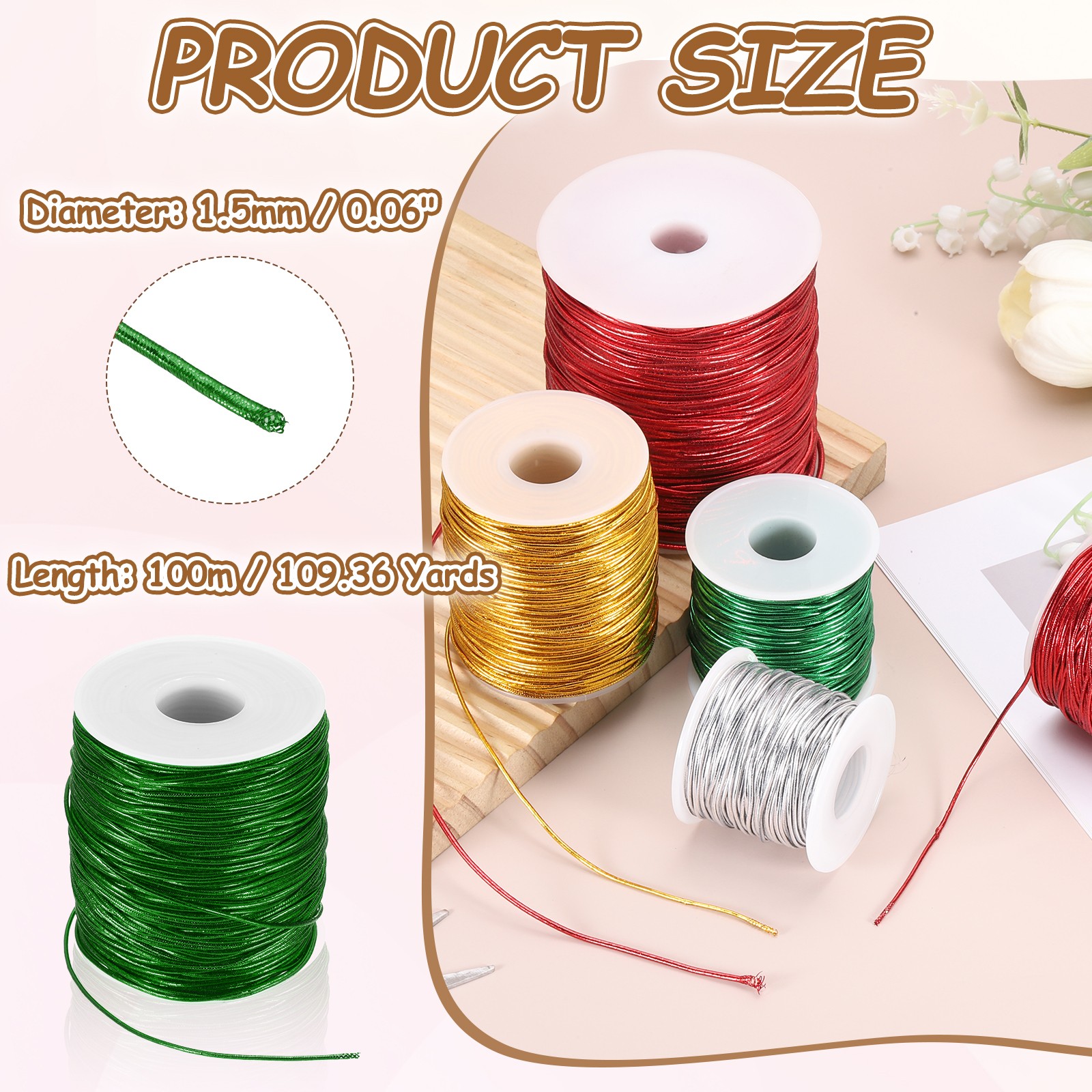 1.5mm Metallic Elastic Cords,Green, 109 Yards Each