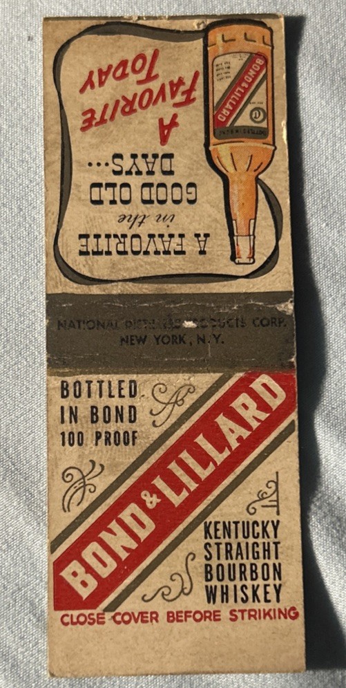 Vintage BOND & LILLARD Kentucky Straight Bourbon Whiskey Matchbook Cover